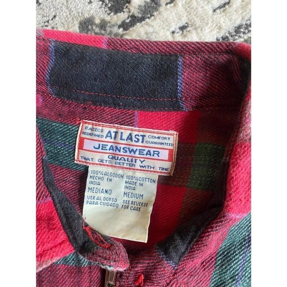 Vintage At Last Zip Up Red Flannel Mens Medium - Picture 2 of 7